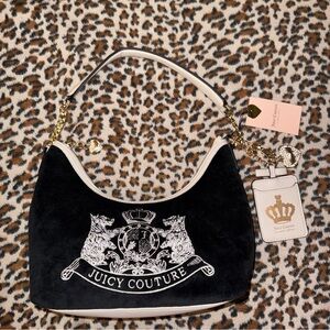 NWT Juicy Couture Velour Classic Scottie Dogs Hobo Liquorice Shoulder Bag